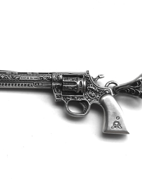 匠艺原创希斯莱杰亚瑟精致收藏左轮手枪银饰复古小丑项链吊坠挂件