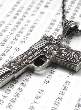 匠艺原创自由女神欧美高街嘻哈纯银复古送礼手枪吊坠项链百搭潮男