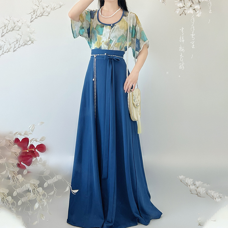 汉青月原创汉服女【征集中】唐制圆领褙子飞机袖八破裙日常春夏款 - 图1