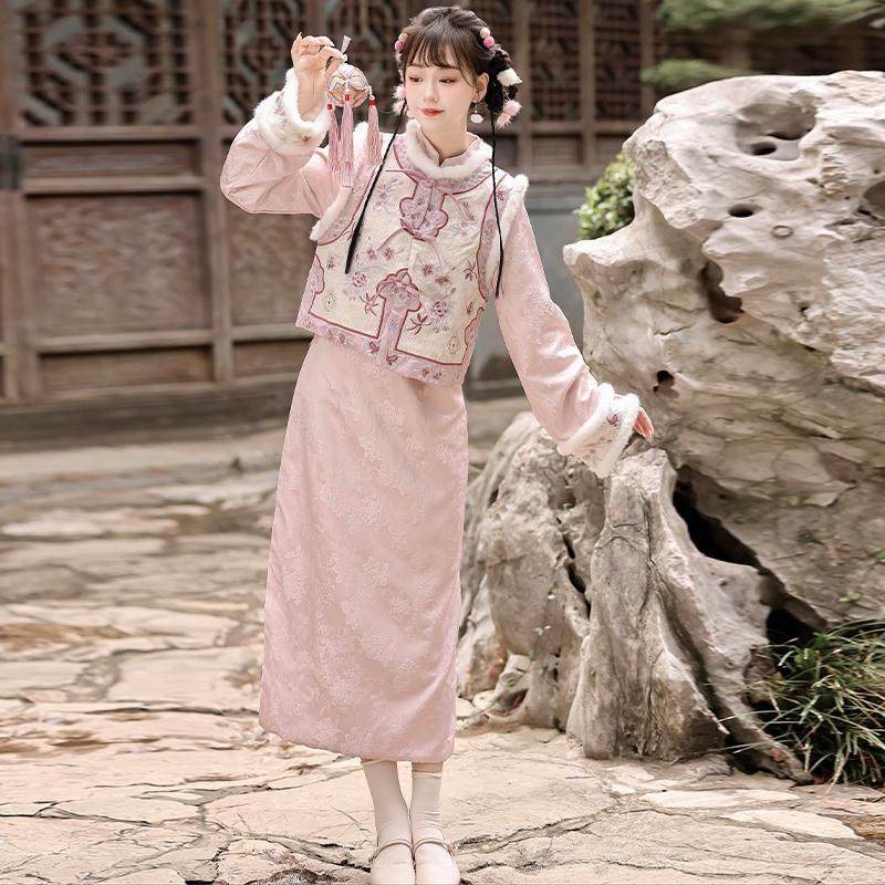 汉青月汉服女新中式拜年服旗袍改良加绒加厚马甲温柔日常秋冬款,淘宝优惠券,粉丝福利购,淘宝优惠卷