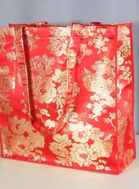 进香手提贡品收纳袋子拜拜包包烧香拜佛包帆布单肩背红黄拉链莲花