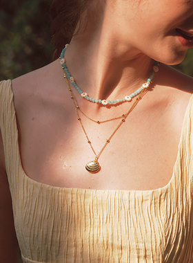 A Ray of Sunlight度假风自由岛天河石小雏菊项链薄荷清新多巴胺