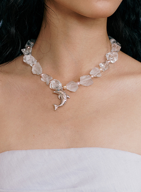 A Ray of Sunlight自由岛屿海豚系列蓝水晶珍珠海豚项链通透方糖