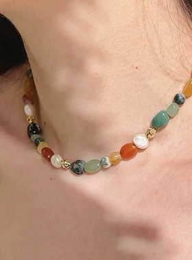 莓拉「香草夜曲」多色串珠项链天然石小众百搭新中式珍珠锁骨链女
