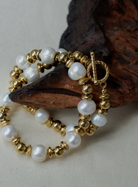 GAGA Studios原创金球碟片天然巴洛克螺纹珍珠项链OT扣两戴高级