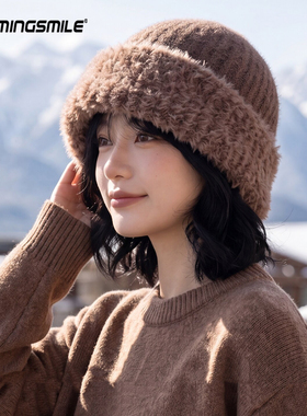冬季女款护耳保暖显脸小针织帽