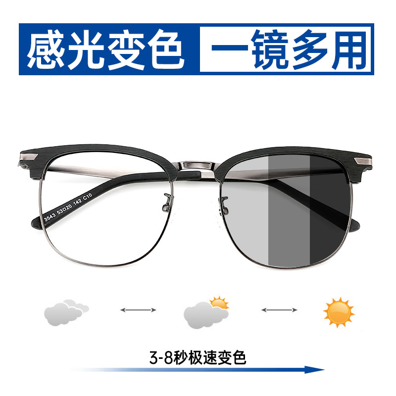 木川半框眼镜男款黑框镜架眉线女平光大脸复古木纹眉毛近视眼睛架 - 图1