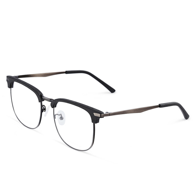 木川半框眼镜男款黑框镜架眉线女平光大脸复古木纹眉毛近视眼睛架 - 图3