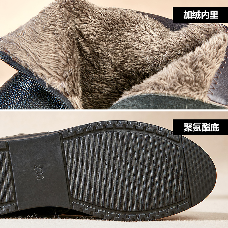 康奈女鞋冬季真皮短靴平底轻软底舒适加绒保暖棉靴中老年人妈妈鞋,淘宝优惠券,粉丝福利购,淘宝优惠卷