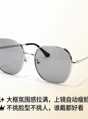 复古风椭圆形偏光太阳镜男女通用大框修容显瘦防紫外线墨镜全脸型
