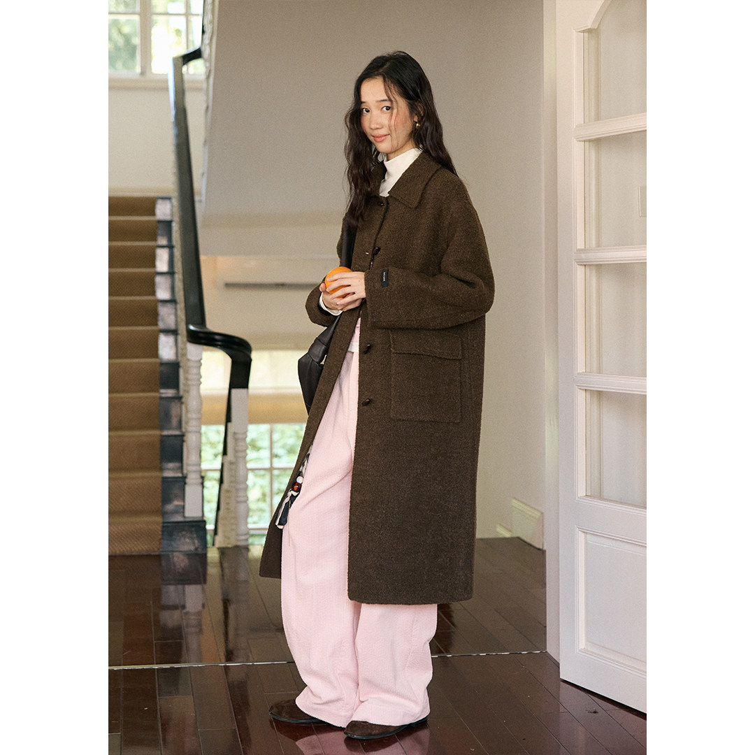 BLUEerror 羊驼毛翻领牛角扣长款毛呢外套女圈圈羊毛呢子大衣秋冬,淘宝优惠券,粉丝福利购,淘宝优惠卷