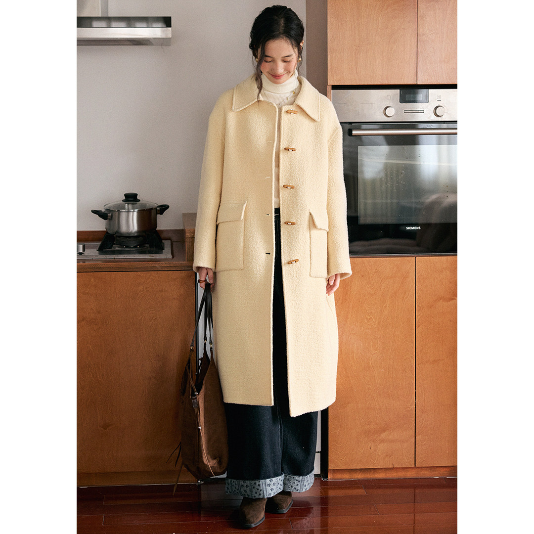 BLUEerror 羊驼毛翻领牛角扣长款毛呢外套女圈圈羊毛呢子大衣秋冬,淘宝优惠券,粉丝福利购,淘宝优惠卷