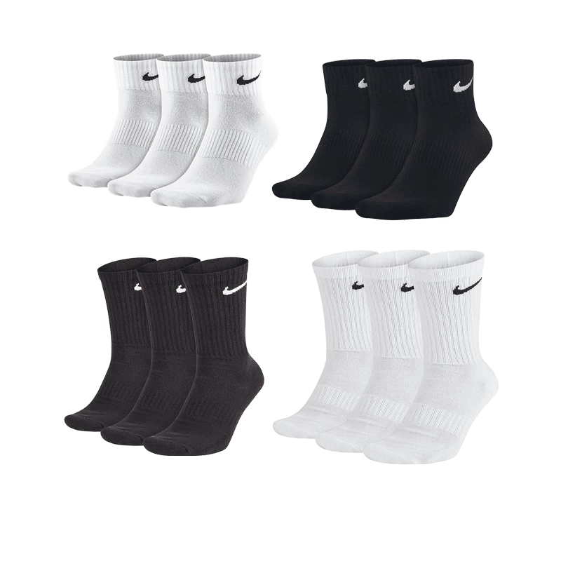 酷动城运动袜纯棉袜子舒适休闲中筒长筒袜子透气吸汗训练黑白袜A