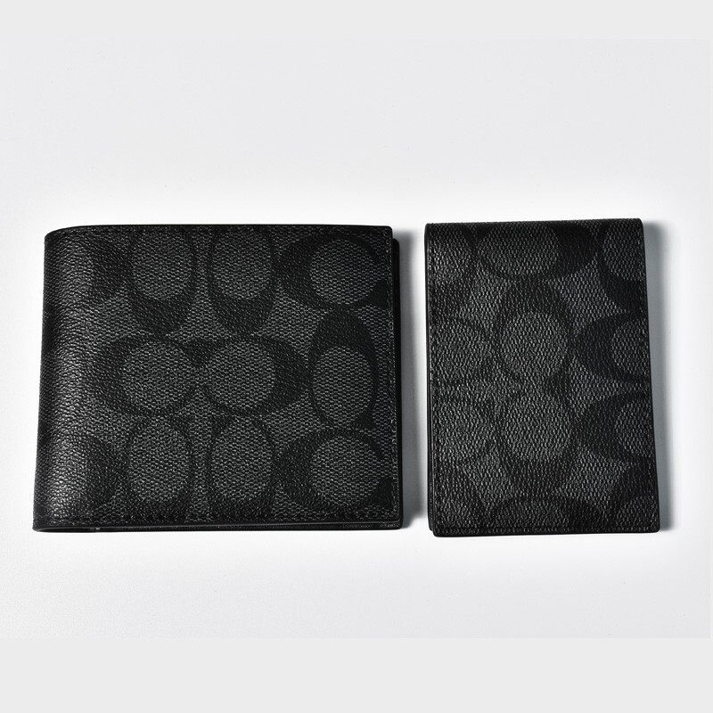 coach男包浮雕短款黑色礼盒卡包 EUROSPIN海外钱包