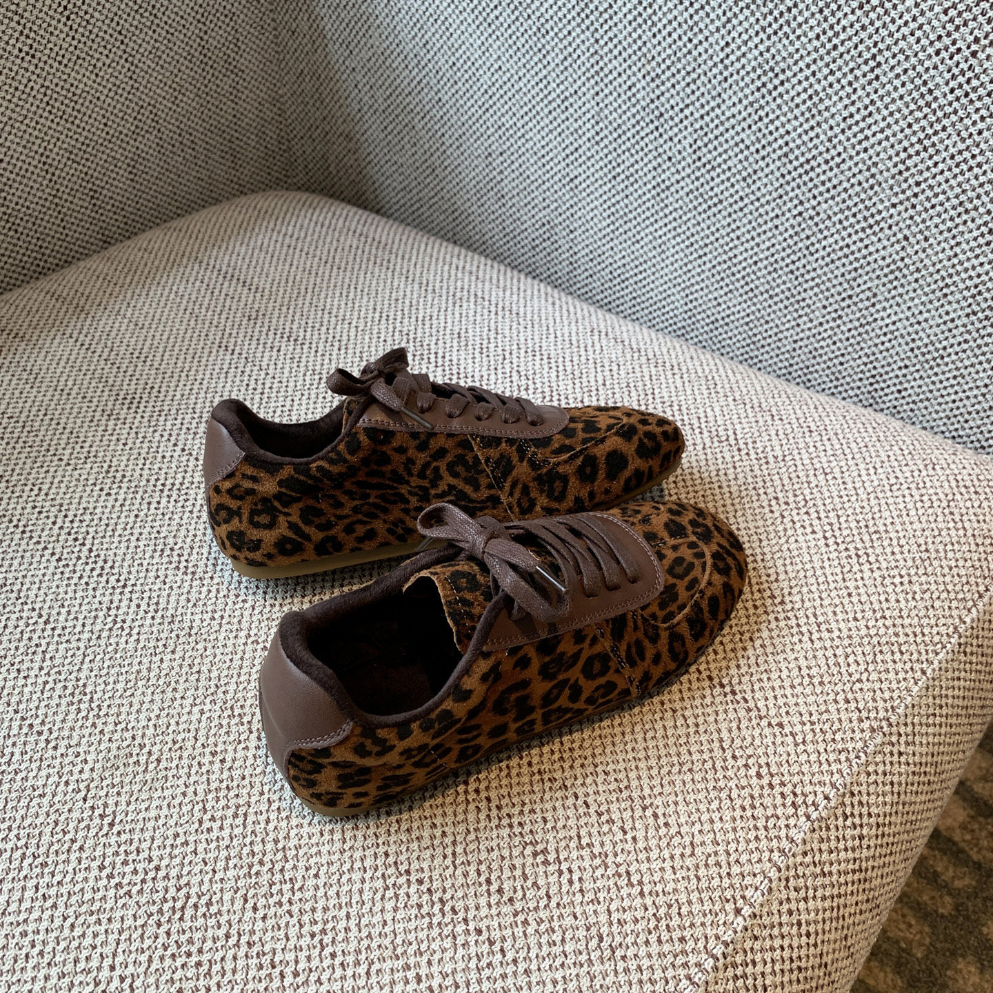 【TFM】内里加绒~豹纹德训鞋女磨砂皮复古系带舒适软底平底休闲鞋,淘宝优惠券,粉丝福利购,淘宝优惠卷