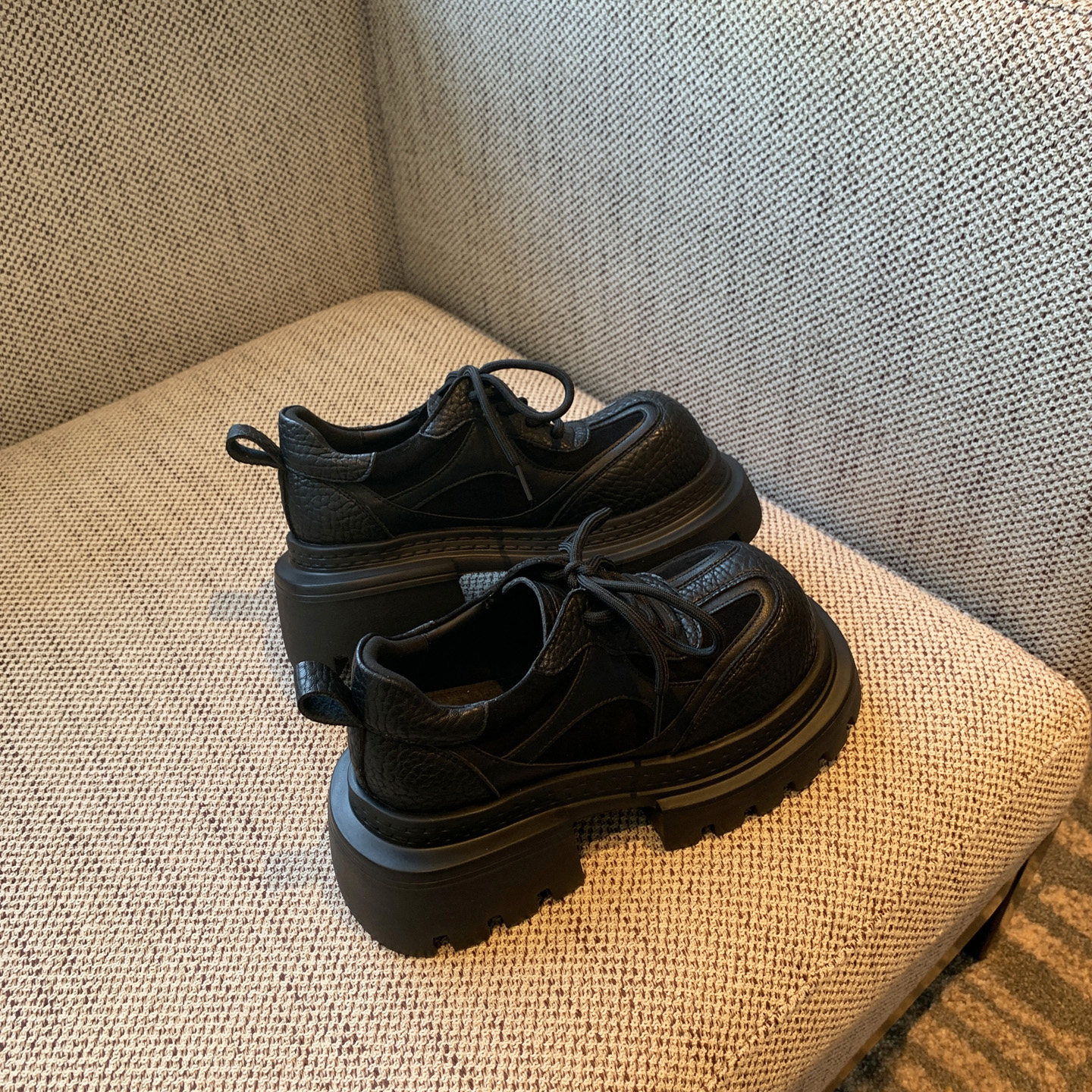 【TFM】英伦风厚底乐福鞋女真皮系带休闲单鞋增高百搭复古小皮鞋,淘宝优惠券,粉丝福利购,淘宝优惠卷