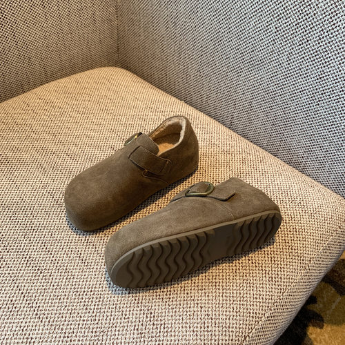 【TFM】内增高4CM~复古磨砂皮勃肯鞋女新款加绒秋冬百搭毛毛鞋子 - 图0