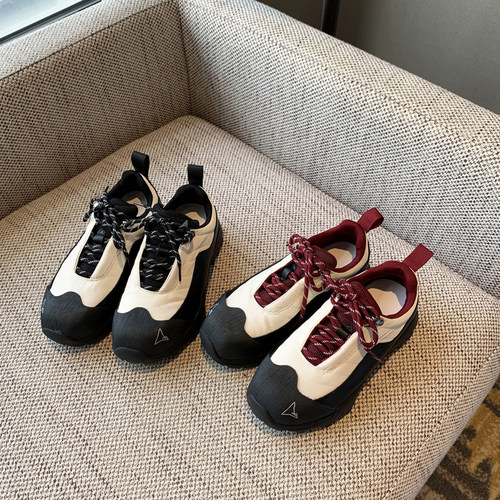 休闲鞋女潮酷2025年新款春季百搭时尚真皮拼色系带厚底登山老爹鞋 - 图1