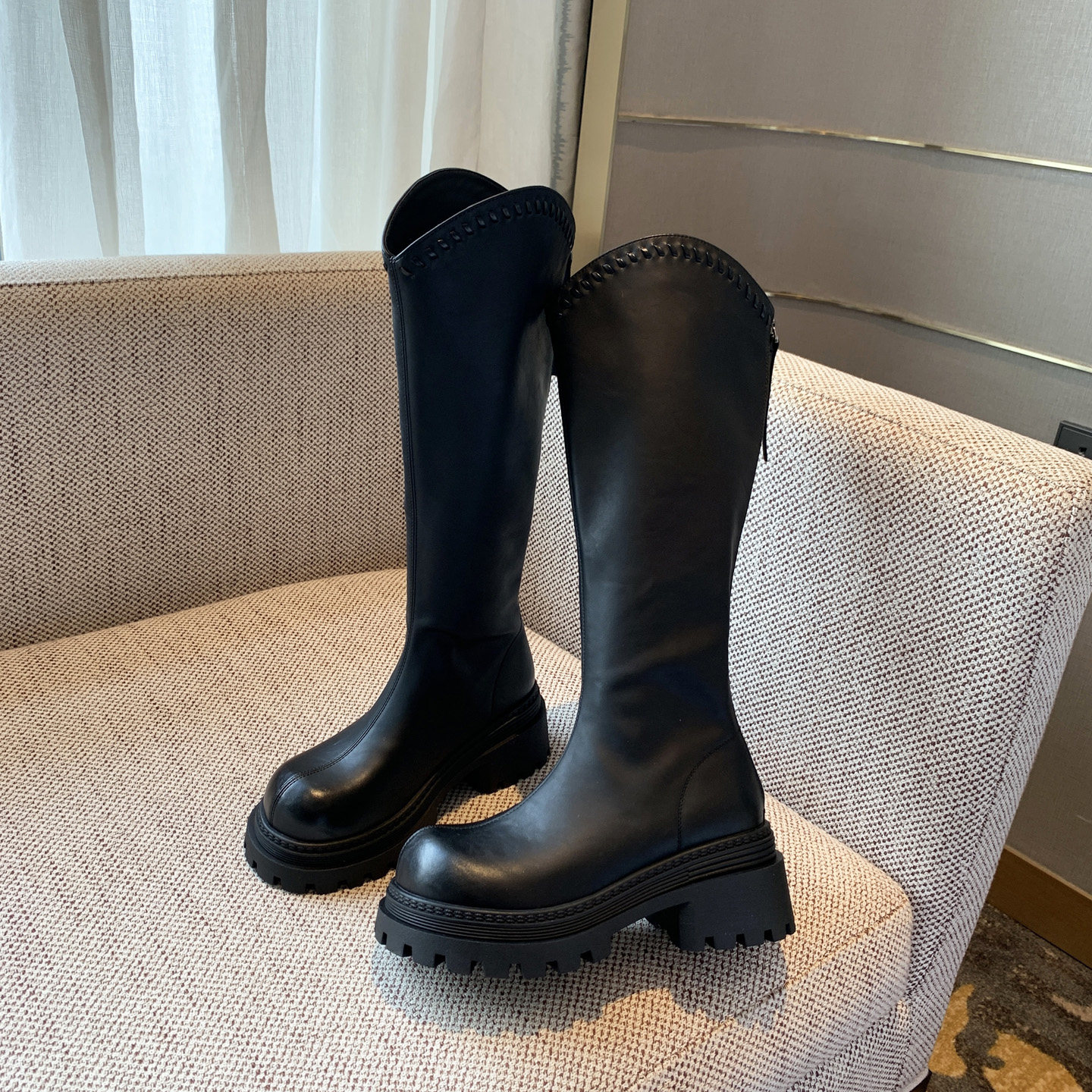【TFM】骑士靴女厚底增高6.5CM加绒显瘦V口高筒女靴子长靴不过膝,淘宝优惠券,粉丝福利购,淘宝优惠卷