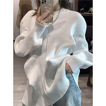 Large Code Advanced Design Sensation White Knit Sweater Women Fall 2023 New Korean Version Temperament Casual 100 Hitch Blouse