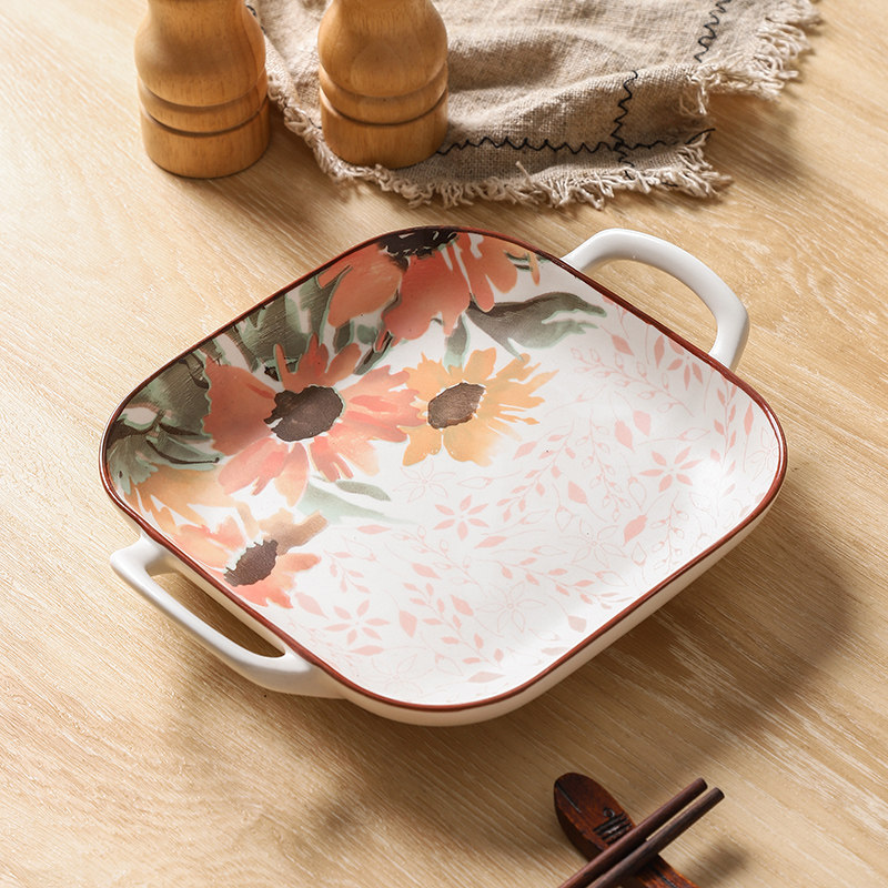 芊姿双耳鱼盘菜盘家用烤肉串炸薯条烤盘长方形蒸鱼盘子千顺陶瓷盘,淘宝优惠券,粉丝福利购,淘宝优惠卷