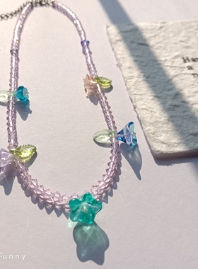 ~花语编织~甜美手工串珠水晶彩色花朵项链YQX0102