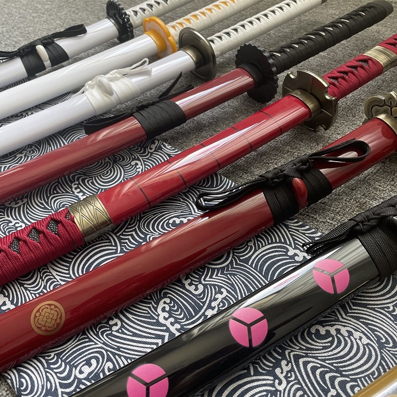 带鞘居合拔刀剑道唐横秋水武士刃索隆太刀木刀竹儿童玩具刀未开刃_虎窝淘