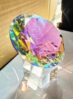 大号炫彩水晶玻璃钻石摆件七彩宝石玩具折射彩虹制造家居装饰8CM