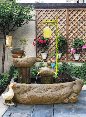 阳台花园造景装饰养鱼池流水摆件