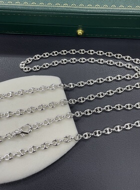 S925银镀白金意大利进口工艺4.5mm咖啡豆项链个性时尚款双扣项链