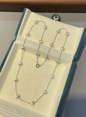 S925银手工拉丝卜面心形项链 小众设计豆豆间桃心链