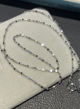 S925银镀铑白金十字间方块项链个性时尚潮流款锁骨链