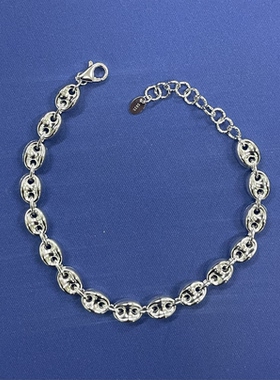 意大利进口工艺S925银镀白金猪鼻子手链 个性百搭时尚小众手链