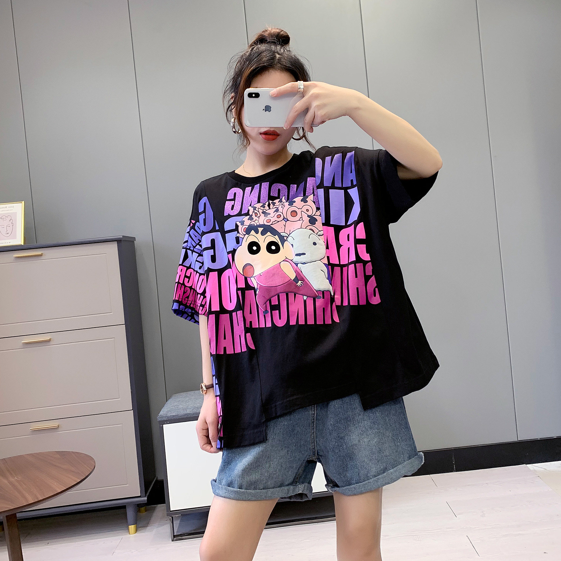 only ice2020夏季新款蜡笔小新t恤 圆子小姐外贸店T恤