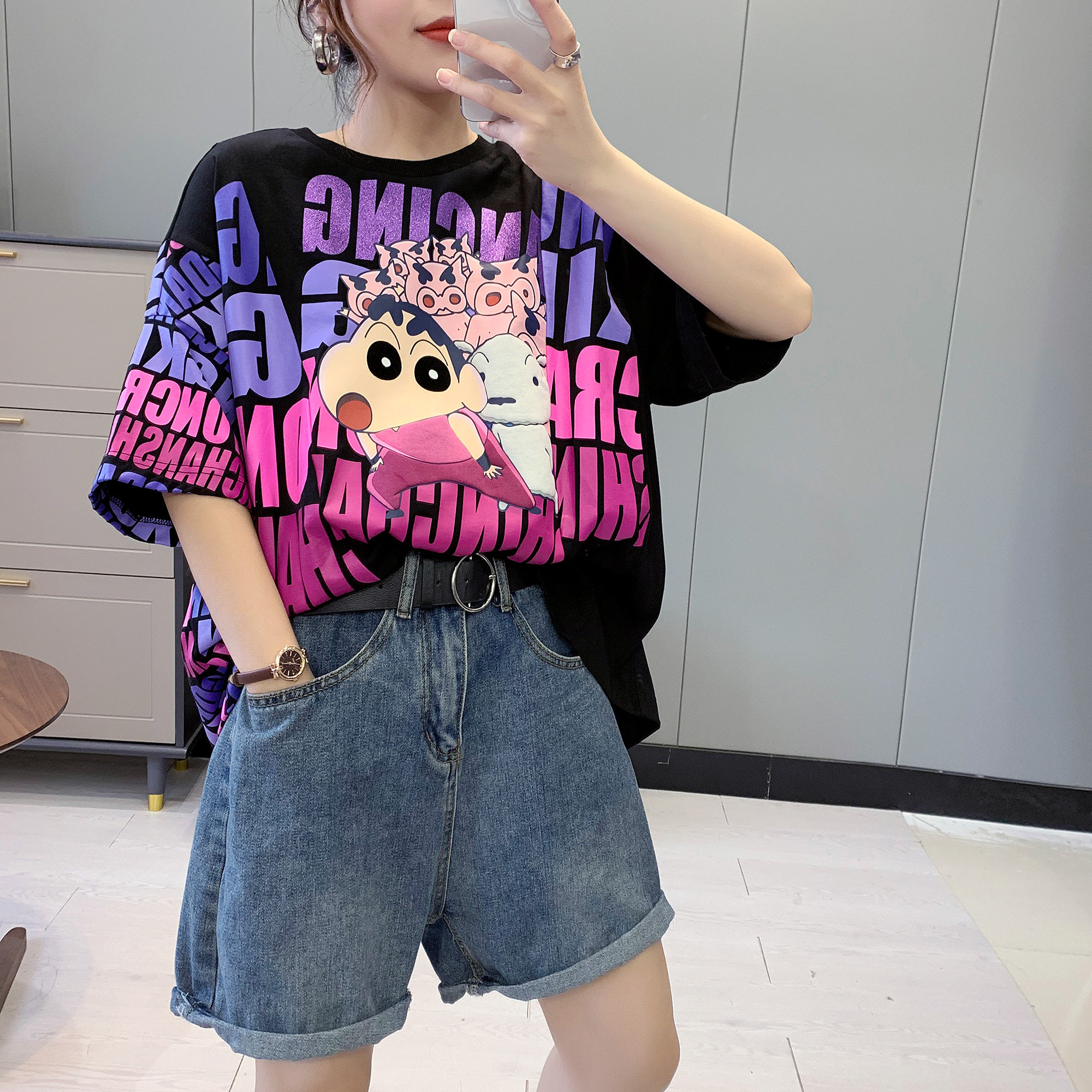 only ice2020夏季新款蜡笔小新t恤 圆子小姐外贸店T恤