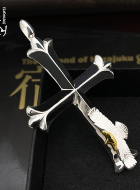 银创鹫见太郎金头小鹰十字架吊坠925银手工定制时尚情侣银饰项链