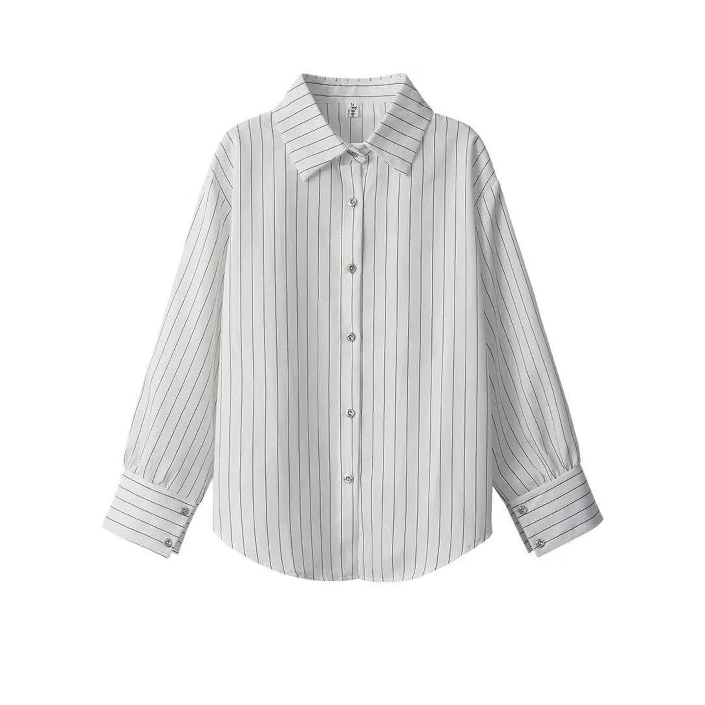 狙击蝴蝶陈妍希岑矜同款衬衫白色条纹女宽松衬衣慵懒百搭长袖外套,淘宝优惠券,粉丝福利购,淘宝优惠卷