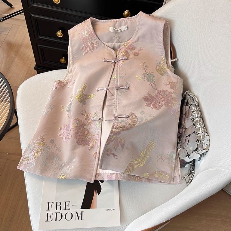 2025新中式缎面织金国风气质款马甲女式早秋爆款减龄温柔上衣外套,淘宝优惠券,粉丝福利购,淘宝优惠卷