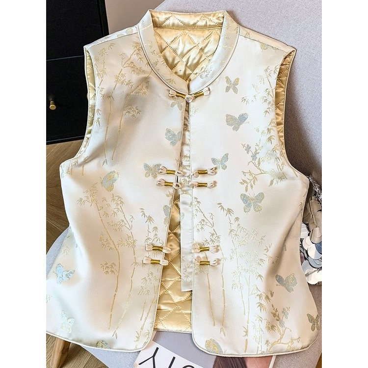 新中式国风立领盘扣印花马甲女轻奢时尚夹棉加厚保暖显瘦外穿坎肩,淘宝优惠券,粉丝福利购,淘宝优惠卷