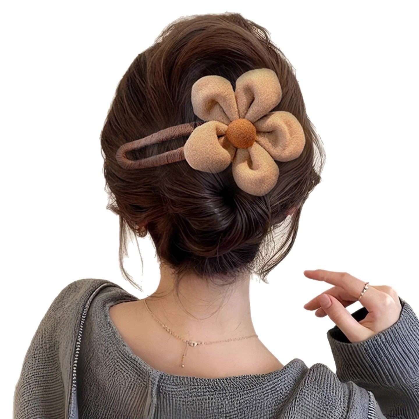 秋冬毛绒花朵鸭嘴夹发夹女后脑勺2025新款气质盘发一字夹发卡头饰,淘宝优惠券,粉丝福利购,淘宝优惠卷
