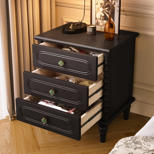 复古床头柜高款白蜡木中古风卧室床头边柜双拼色设计感三抽床边柜 - 图3