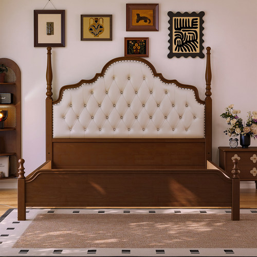 智能电动床床框架全实木复古风卧室真皮软靠智能床专用床外框架子 - 图1