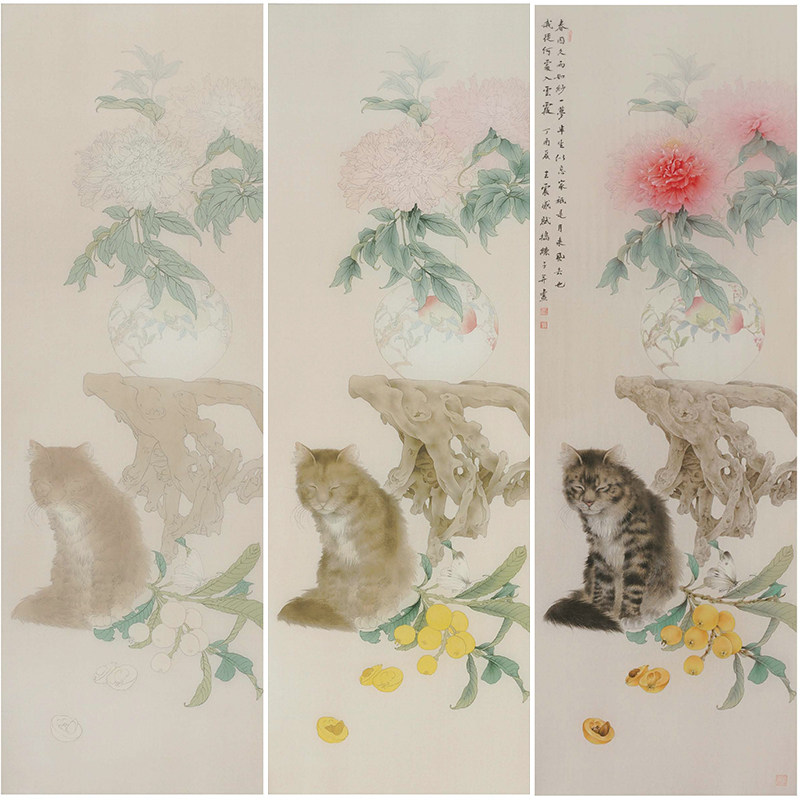 工笔画临摹画稿墨点美术书教材工笔原大单页画稿牡丹荷花虫蝶动物仕女图白描画谱初学者零基础线描临摹画册国画入门基础教程书