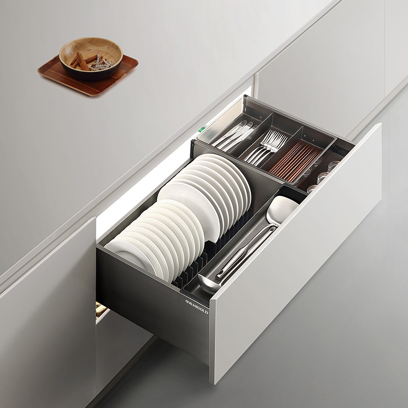 悍高希勒4.0厨房橱柜拉篮抽屉式双层碗碟篮置物架太空铝调味篮,淘宝优惠券,粉丝福利购,淘宝优惠卷