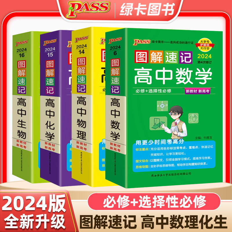 2024版PASS图解速记高中数学物理化学生物地理历史思想政治必修选择性必修人教版公式定理定律基础知识大全新教材新高考绿卡图书 - 图3