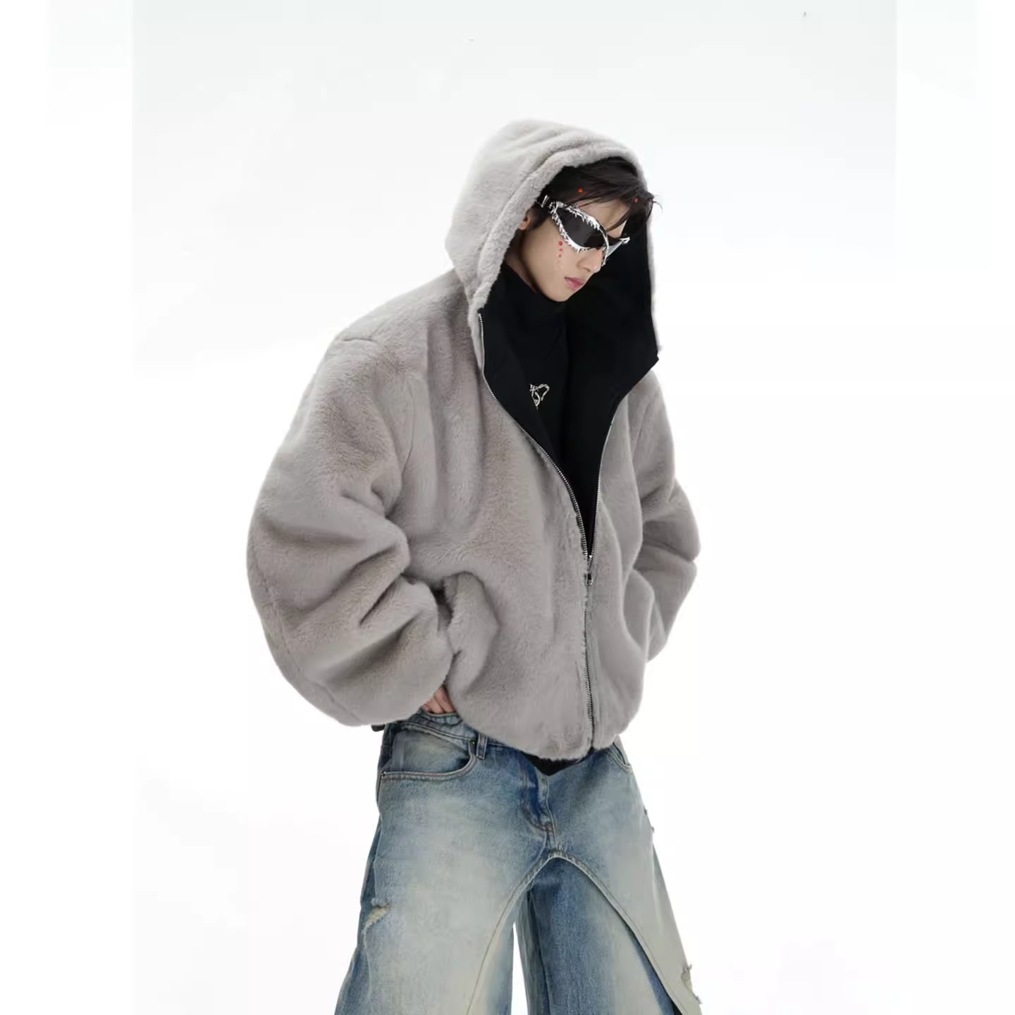 ChicMuse重磅双面穿拉链外套男女宽松百搭连帽卫衣美式休闲外套 - 图3