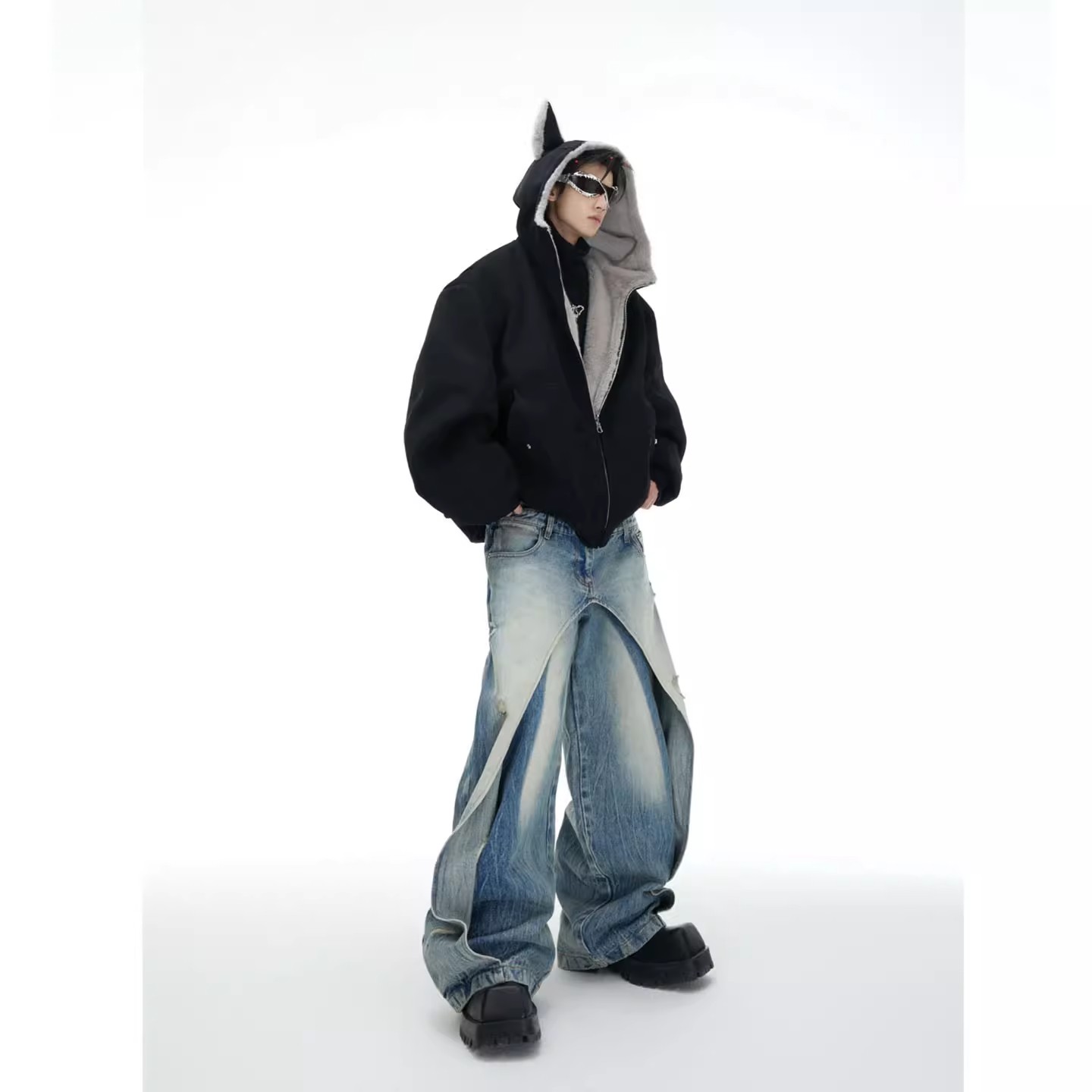 ChicMuse重磅双面穿拉链外套男女宽松百搭连帽卫衣美式休闲外套 - 图2