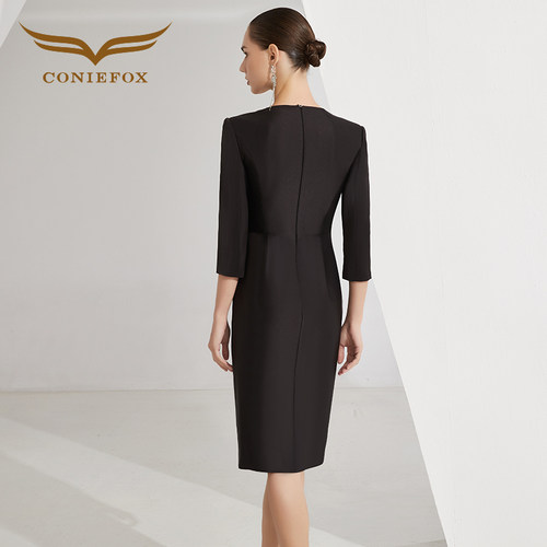 创意狐晚礼服高端轻奢小众宴会主持人气质小礼裙演出服修身连衣裙 - 图1