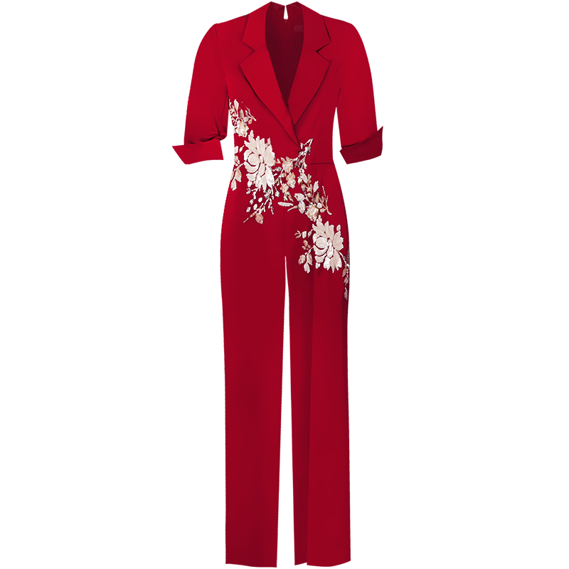 创意狐红色连体裤女婚宴高级职业装女裤子高腰阔腿裤长裤正装裤子,淘宝优惠券,粉丝福利购,淘宝优惠卷