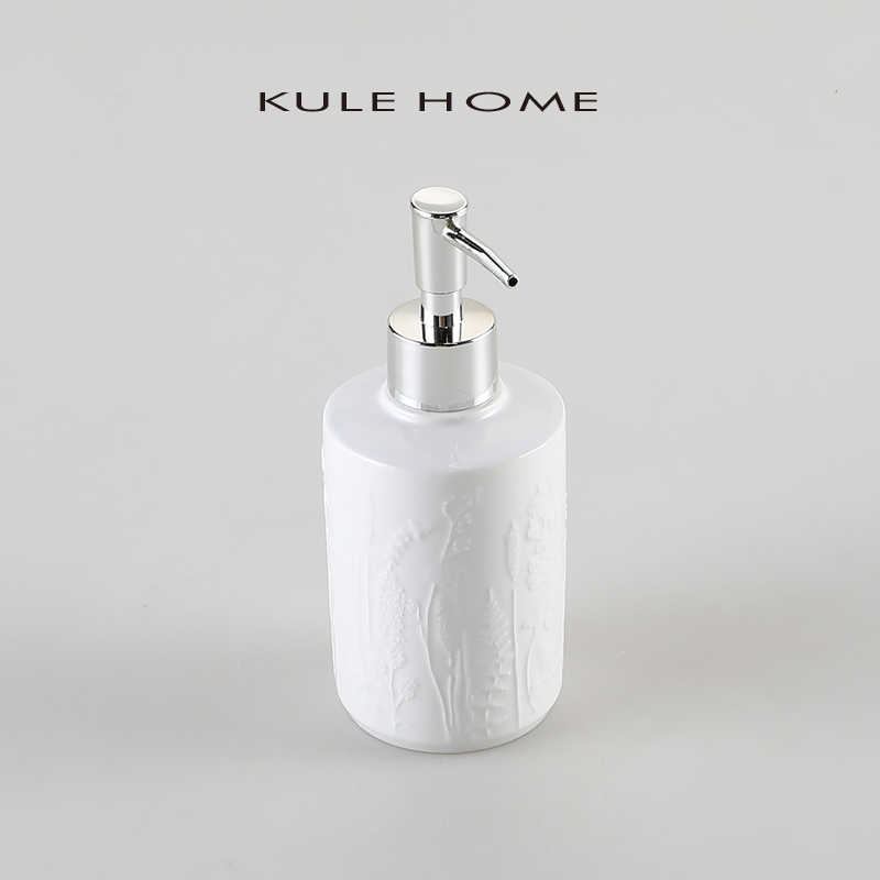 KULE HOME创意浮雕陶瓷酒店洗手液瓶子皂液器沐浴乳液瓶分装空瓶-图1